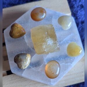 Warm Solar Energy ☀️ Crazy & Natural Agate Golden Topaz Aventurine Hexagon Plate